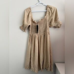 Linen Blend Puff Sleeve Dress Nwt